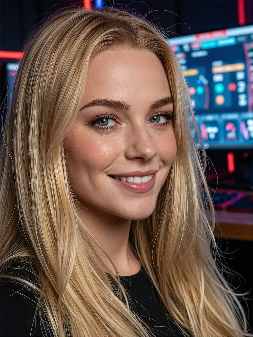 Fictional AI character on the preview monitor of the free AI porn chat page