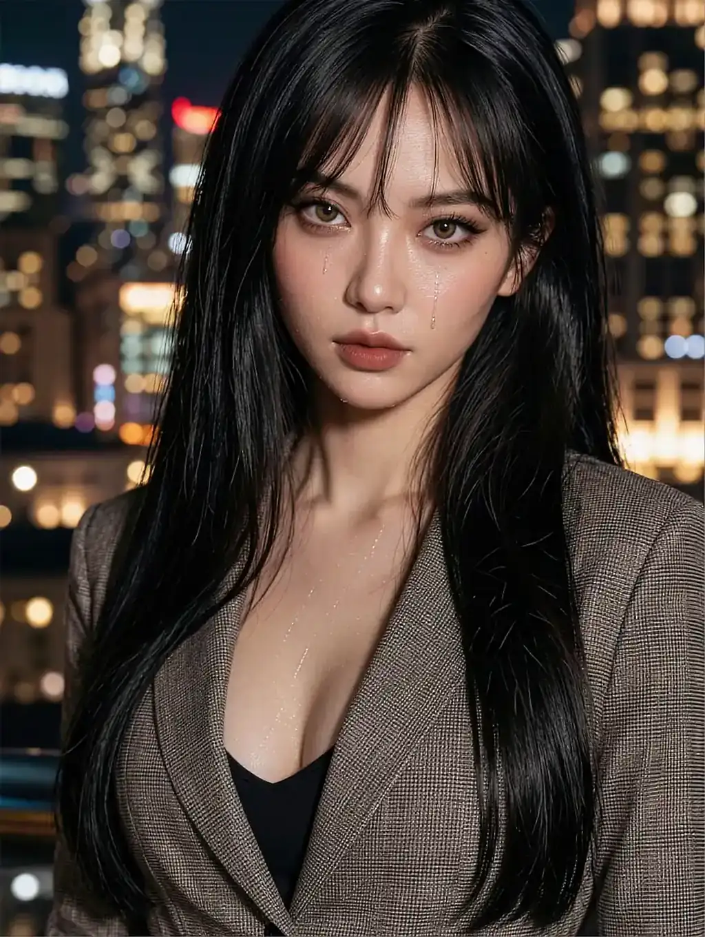Fictional AI character on the program monitor of the free AI porn chat page