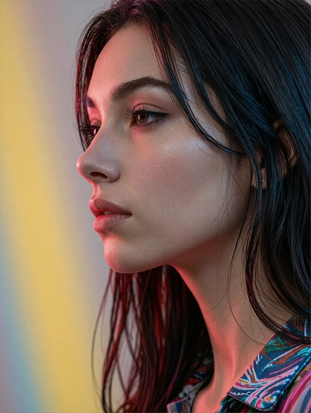 Fictional AI character whose portrait is generated, not photographed