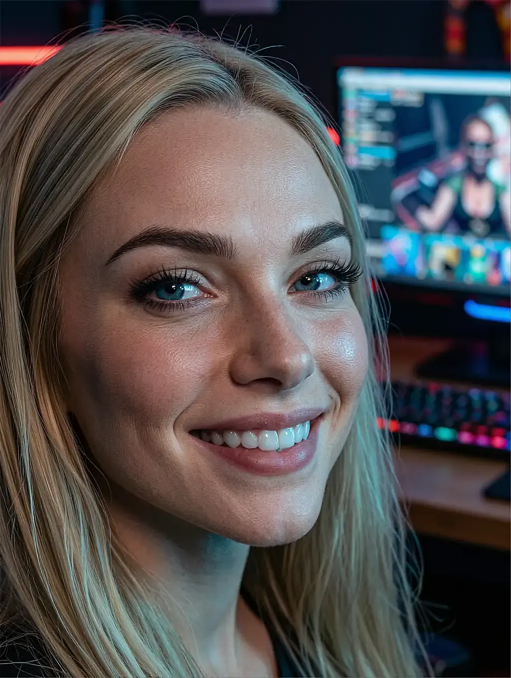 Fictional AI character on the preview monitor of the NSFW porn chat page