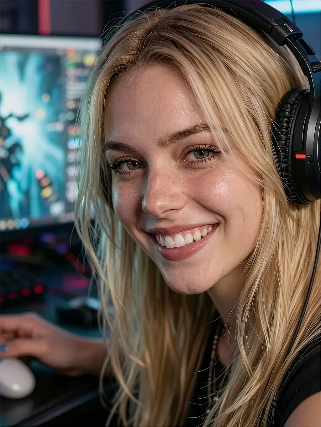 Fictional AI character on the preview monitor of the online porn chat page